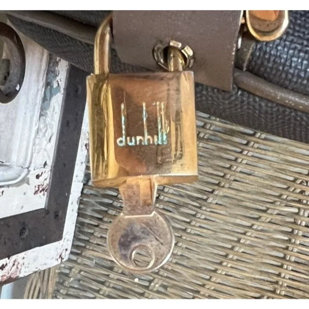 Dunhill Boston Weekender Bag Brown Leather & Coated Canvas Dunhill Lock/Key Tag